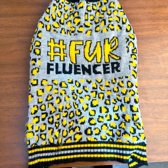 Yellow and Black Leopard Print Knit Dog Sweater - Picture 1 of 3